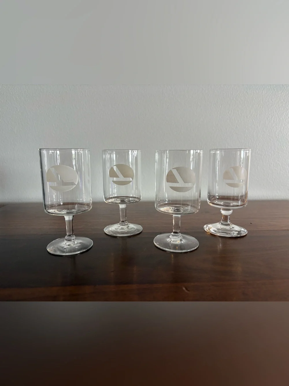 Vintage Set/4 Eastern Airlines Wings Of Man Logo Stemmed Cordial/Wine Glasses